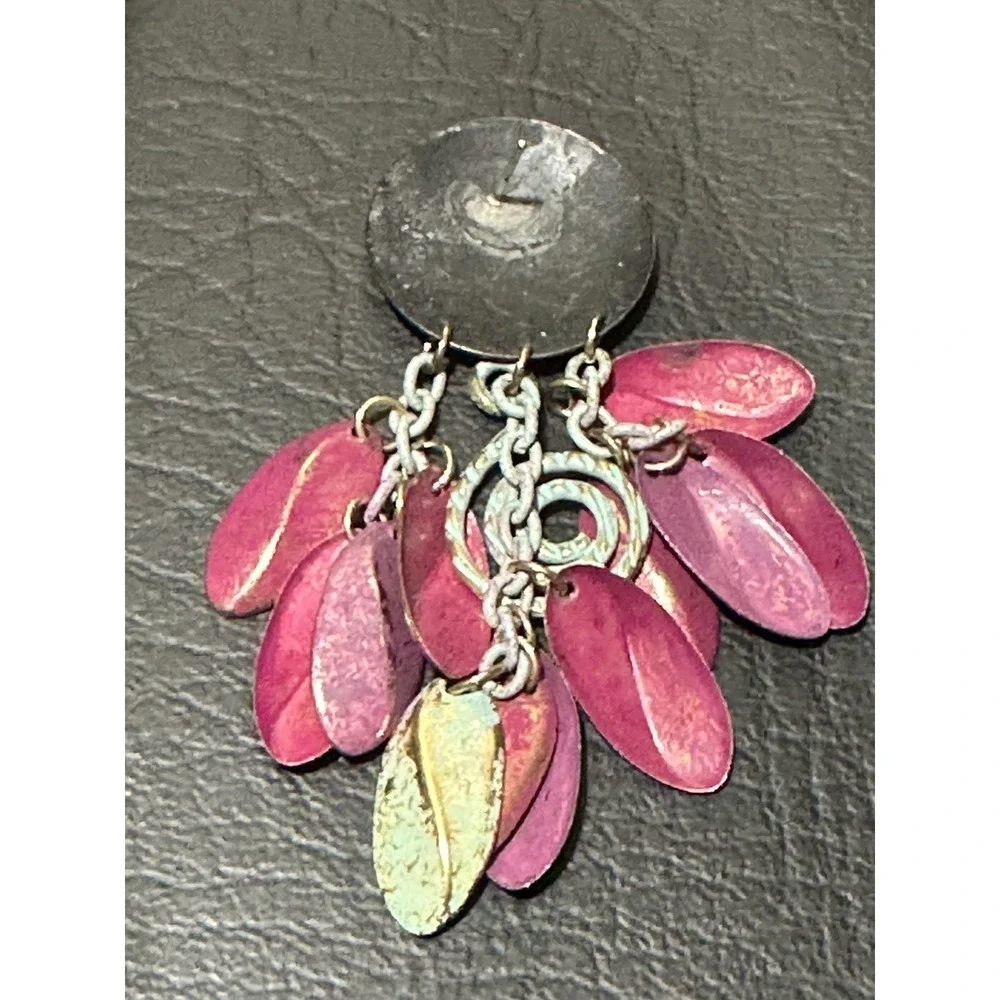 Monet Post Colorful Purple Enamel Dangle Earrings‎ with Textured Disc and Spiral
